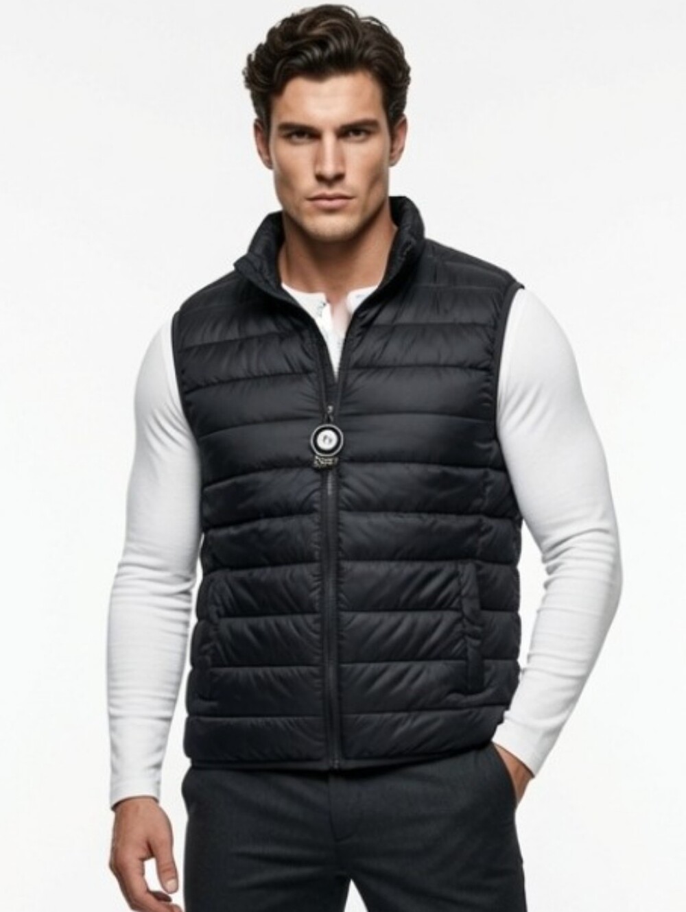 Swiss Tech Mens Black Quilted Nylon Puffer Vest (Size: XL)